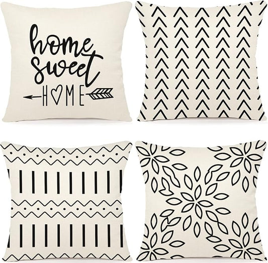 YCOLL Pillow Covers 16x16 Set of 4, Modern Sofa Throw Pillow Cover, Decorative Outdoor Linen Fabric Pillow Case for Couch Bed Car, Cream