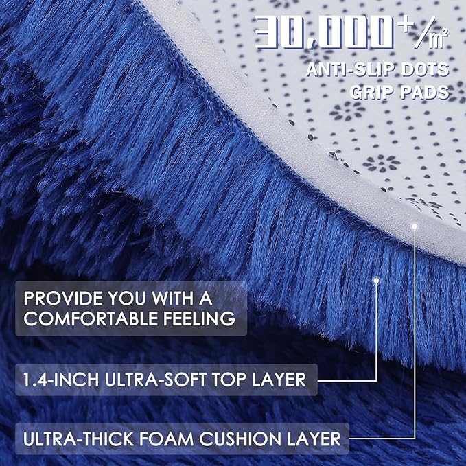 OLANLY 7x7 Machine Washable Large Area Rugs for Living Room, Bedroom, Soft Fluffy Shaggy Bedside Rug, Indoor Floor Carpet for Kids Girls and Boys, Dorms, Nursery, Home Decor Aesthetic, Navy Blue