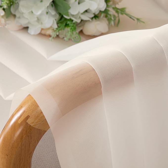 OWENIE Sheer Curtains 54 inches Long 2 Panles for Living Room Bedroom Small Windowm, Rod Pocket Light Filtering Voile Sheers Drapes, 42" W x 54" L, Cream