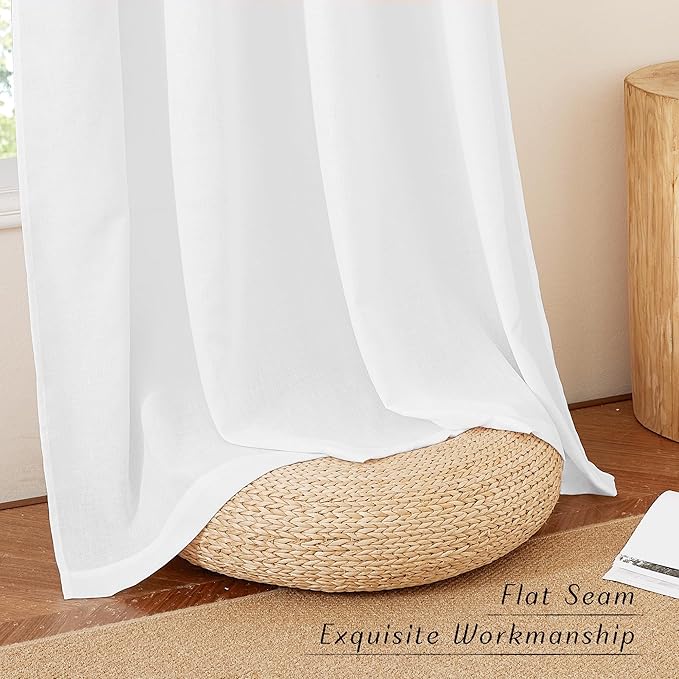 NICETOWN White Linen Curtains 72 inches Long, Grommet Privacy Window Treatments Linen Blend with Light Penetration Rustic & Casual for Bedroom/Living Room, W42 x L72, 2 Panels