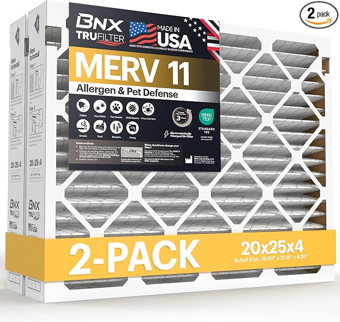 BNX TruFilter 20x25x4 Air Filter MERV 11 MADE IN USA Furnace Filters HVAC AC by BNX