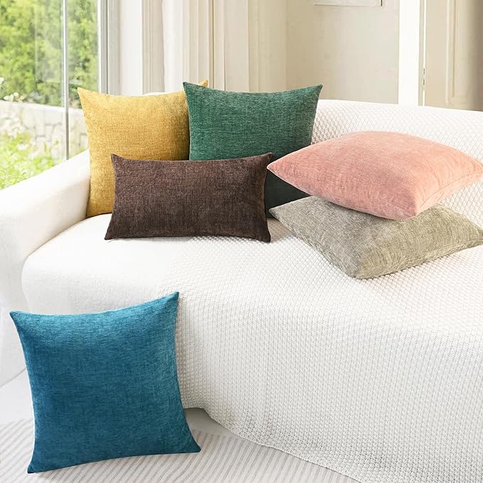 CaliTime Christmas Throw Pillow Covers Decorative 20 X 20 Inches Pack of 2 Cozy Chenille Cushion Cases for Couch Sofa Bed Living Room Home Dark Green