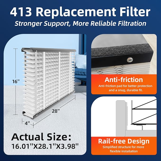 2 Pack 413 Replacement Air Filter, MERV 13, Actual Size: 16"x28"x4", Nominal - Image 3