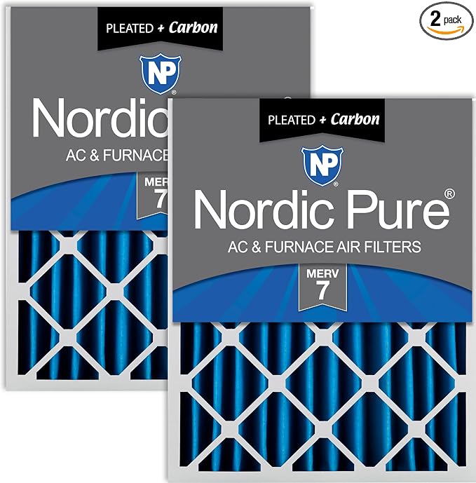 Nordic Pure 16x20x4 Pleated MERV 7 Plus Carbon Air Filters 2 Pack | Actual by NordicPure