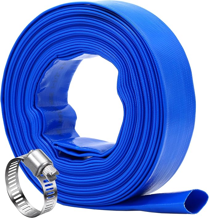 DAVCO 1.5" x 50 ft Pool Backwash Hose, Heavy Duty Reinforced Blue PVC Lay Flat by DAVCO