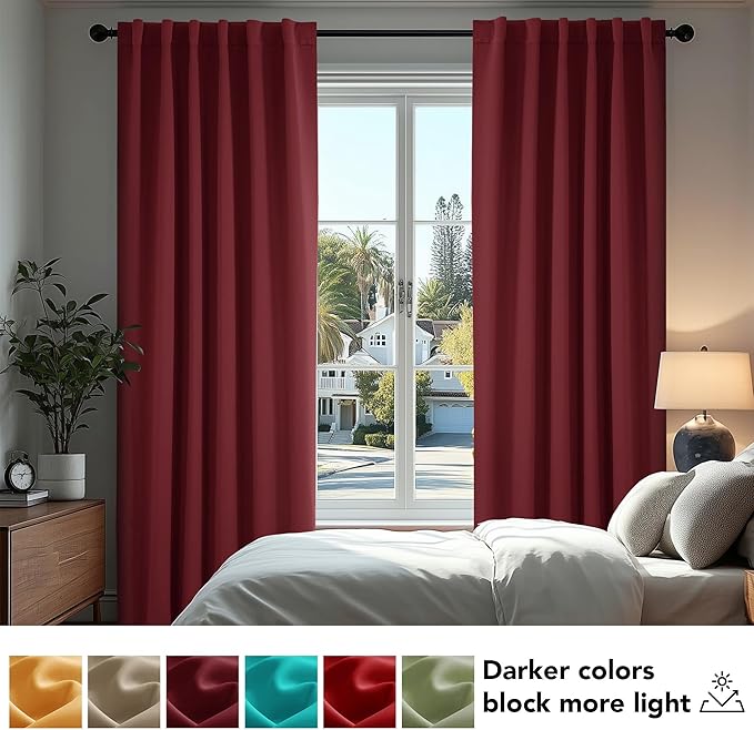 Deconovo Blackout Curtains, Thermal Insulated, W70 x L108 2 Panels, Back Tab, Machine Washable, Room-Darkening Drapes for Bedroom/Living Room Burgundy Red