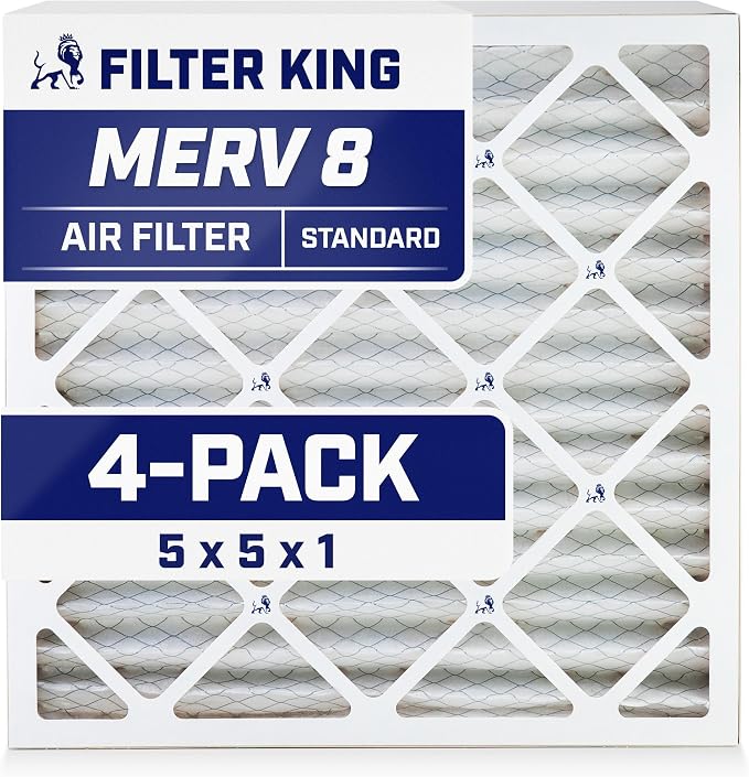 Filter King 5x5x1 Air Filter | 4-PACK | MERV 8 HVAC Pleated A/C Furnace Filters by FilterKing