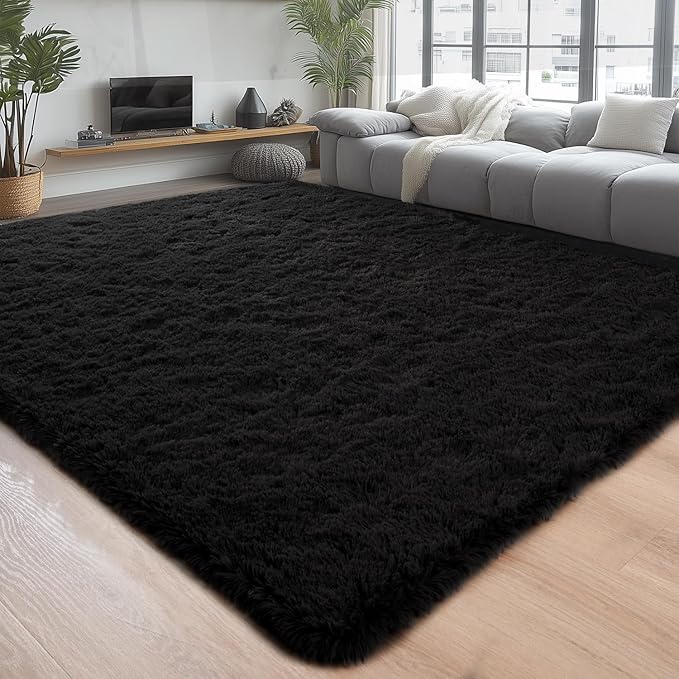 Chicrug Soft Runner Rug for Bedroom Living Room Plush Fluffy Rugs 5x7 Feet, Shag Furry Runner Rug Carpet Non Shedding for Nursery Children Kids Girls Room Home Decorative, Black