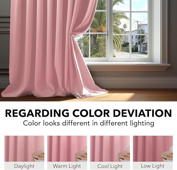 Deconovo Room Darkening Curtains Solid Back Tab and Rod Pocket Curtains Thermal Insulated Blackout Curtains for Office 52Wx95L Inch Coral Pink Set of 2