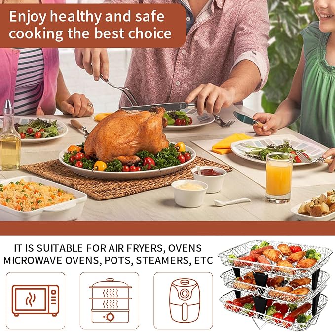 3-Tier Air Fryer Baskets, 7.79×5.23" Stackable Stainless Steel Racks - Image 7