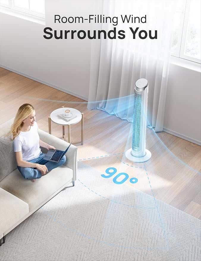 DREO Tower Fan for Bedroom, 90° Oscillating Fans that Blow Cold Air | 26 ft/s - Image 4