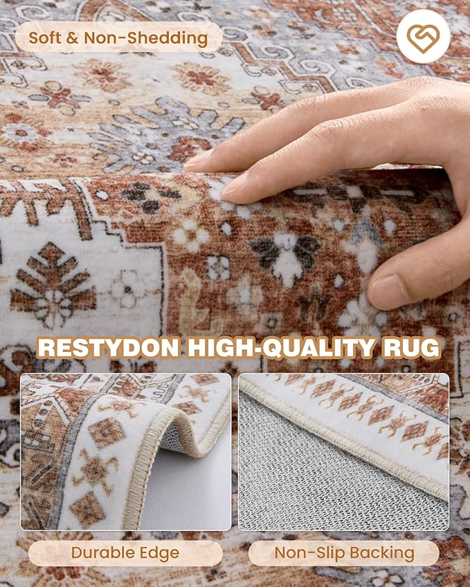 3x20 Long Runner Rug for Hallway, Non-Slip Long Kitchen Mats for Floor, Vintage Washable Rug for Entryway, Soft Hallway Runner for Dining Room, Bedroom, Living Room(Orange,3'x20')