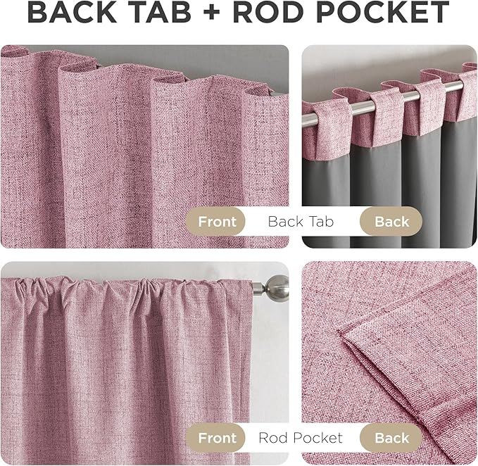 Joydeco Blackout Curtains for Bedroom - 120 Inch Long 100% Light Blocking 2 Panels Set Pink Drapes, Thermal Insulated Room Darkening Curtains, Linen Textured for Living Room, Rod Pocket & Back Tabs