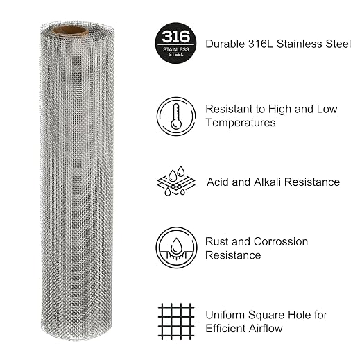 PATIKIL 40" L x 10" W Woven Wire Mesh, 14 Mesh 316L Stainless Steel Air Vent - Image 3
