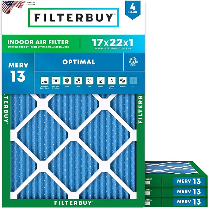Filterbuy 17x22x1 Air Filter MERV 13 Optimal Smoke & Allergy Defense, by Filterbuy