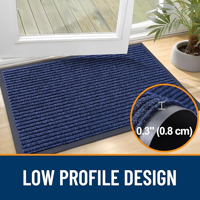 OLANLY Front Door Mat Indoor Outdoor Entrance, 2-Pack 29.5 x 17 Inch, Waterproof Heavy Duty Doormat, Fade Resistant, Low Profile, Easy Clean Patio Porch Welcome Floor Mats for Entry, Blue