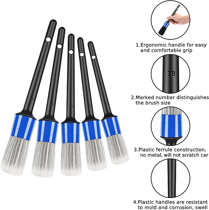 HMPLL 10pcs Car Detailing Kit, Premium Detailing Brush Set Includes 5 Soft Car - Image 2