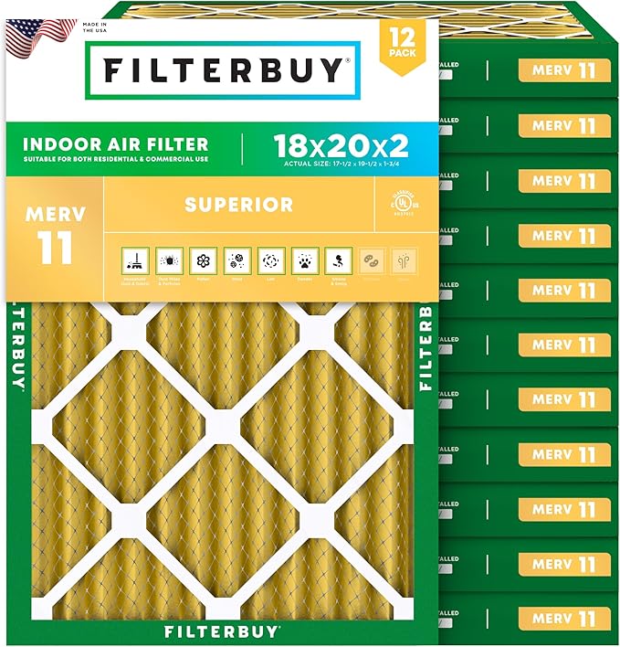 Filterbuy 18x20x2 Air Filter MERV 11 Superior Pet & Allergy Defense, by Filterbuy