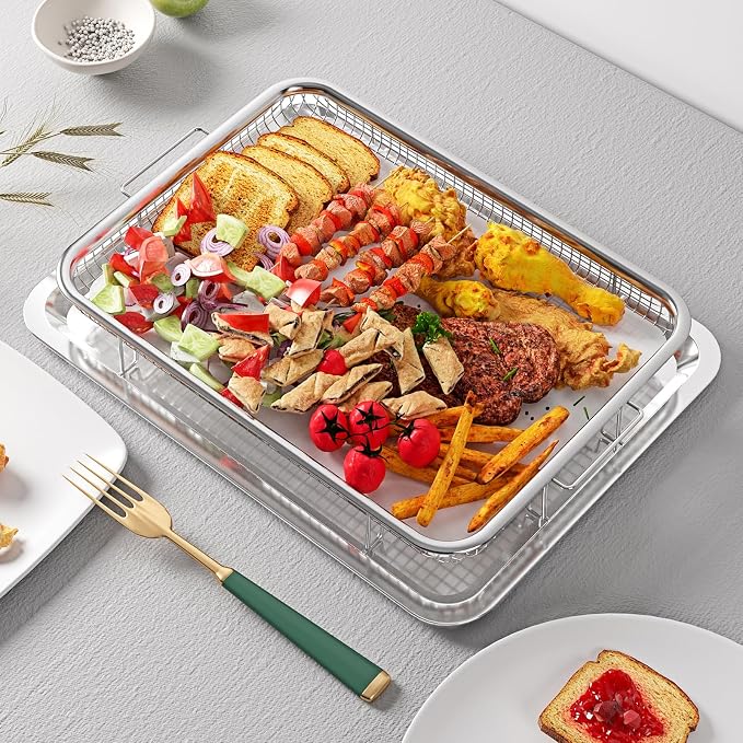 Air Fryer Basket, OPENICE 2 Set Air Fryer Pan and Crisper Tray - Image 6