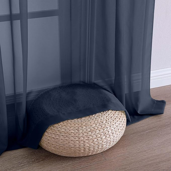 OWENIE Sheer Navy Blue Curtains, Sheer Curtains 63 inch Length 2 Panels Set, Rod Pocket Voile Fimly Sheer Drapes for Living Room Bedroom, 2pcs, Navy Blue, Each 59" W x 63" L