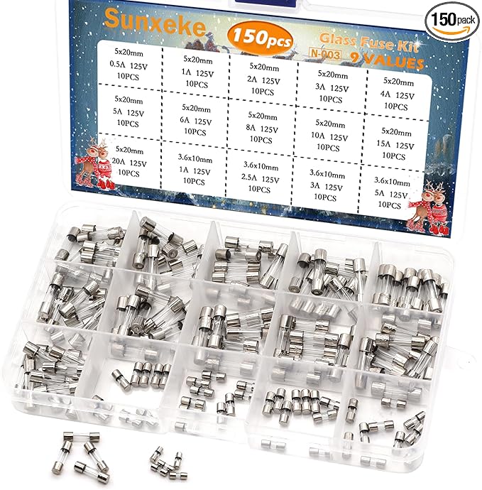 150Pcs Christmas Light Fuses 15 Values 125V Fast Blow Glass Fuses Assortment by Brandquality-Trustworthy