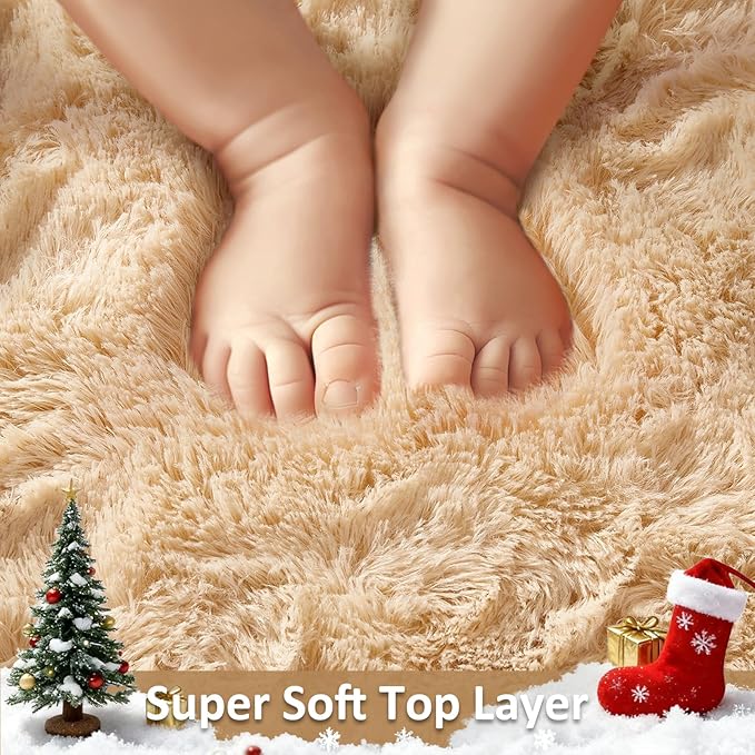 Ophanie Round Rug 4Ft Beige Circle Area Rug, Fluffy Fuzzy Small Bedroom Carpet, Plush Soft Shaggy Floor Living Room Circular Christmas Decor for Kids Boys Girls Home Aesthetic, Nursery, Classroom