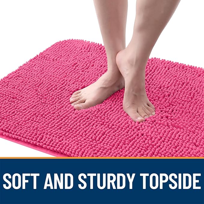 OLANLY Dog Door Mat for Muddy Paws 50x30, Absorbs Moisture and Dirt, Absorbent Non-Slip Washable Doormat, Quick Dry Chenille Mud Mat for Dogs, Entry Indoor Entryway Carpet for Inside Floor, Hot Pink