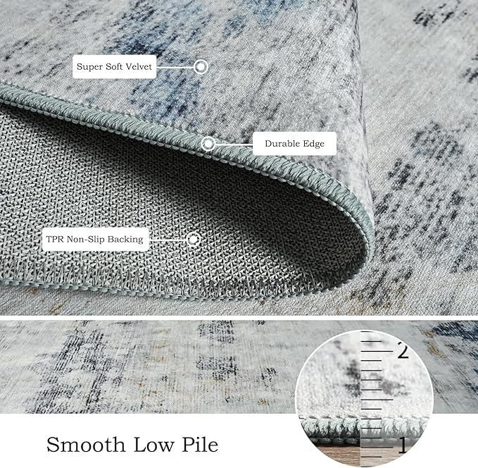 Toneed Abstract Area Rug 6x9 Modern Washable Rug Soft Non Slip Rug Low Pile for Bedroom Living Room Dining Room Blue/White