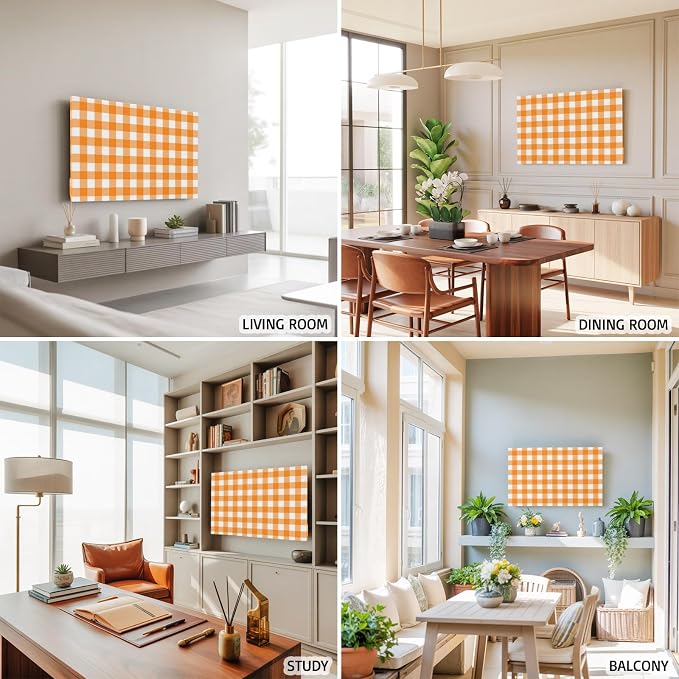 Orange White Buffalo Checker Indoor TV Cover, Elastic TV Screen Protector - Image 5