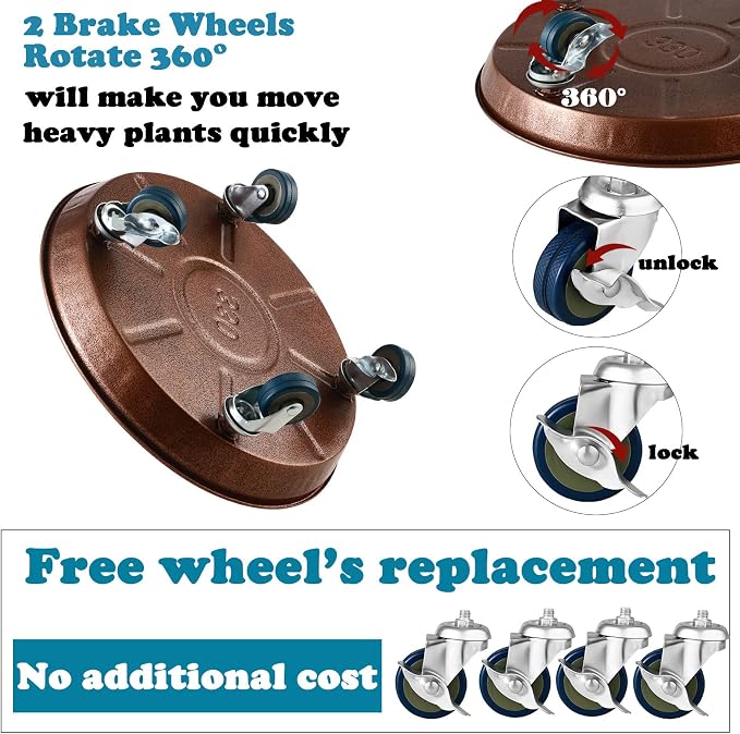 3 Packs Metal Plant Caddy with Wheels 13" Rolling Plant Stand Heavy Duty Plant - Image 8