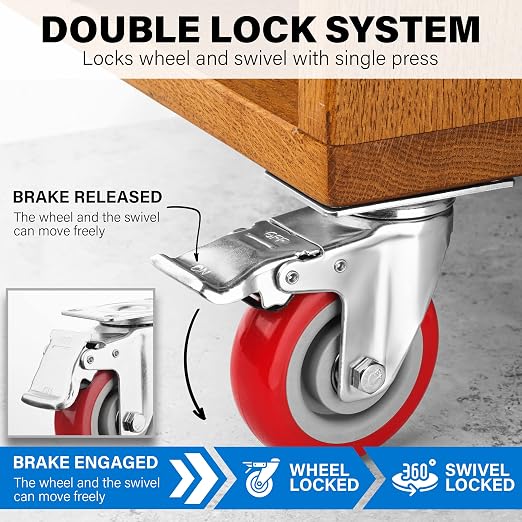 4 Inch Heavy Duty Casters Set of 4, Lockable Plate Caster Wheels - Image 2