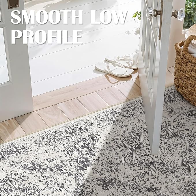 2x3 Entryway Area Rug Washable - Neutral Small Entry Rug Kitchen Rug Runner Vintage Soft Floor Mat Non Slip Indoor Farmhouse Carpet for Bedroom Bathroom Living Room (Distessed Grey)