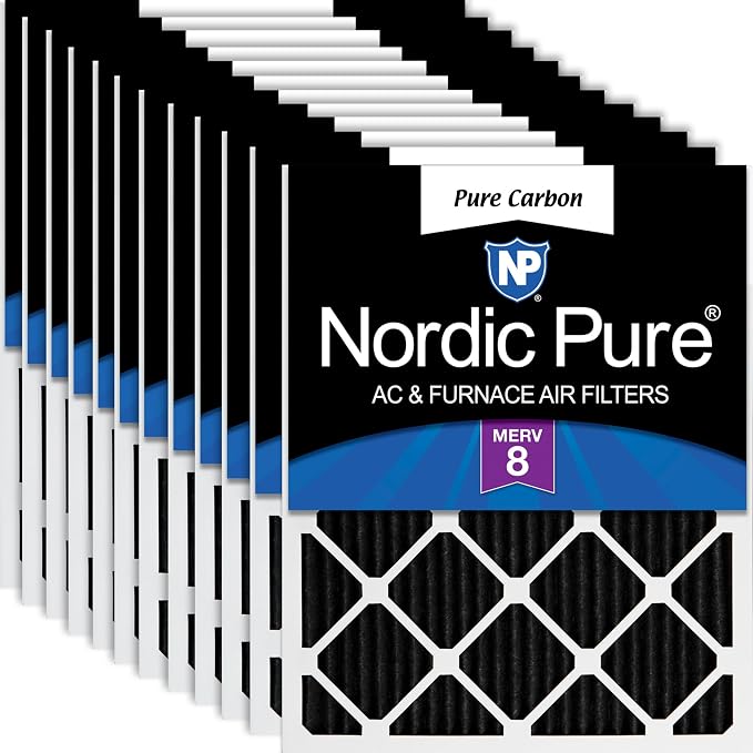 Nordic Pure 16x25x1 Pleated MERV 8 Pure Carbon Air Filters 12 Pack | Actual by NordicPure