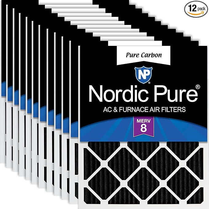 Nordic Pure 10x10x1 Pleated MERV 8 Pure Carbon Air Filters 12 Pack | Actual by NordicPure
