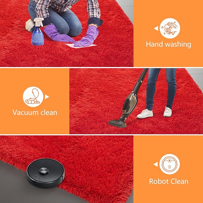 Red Shag Area Rugs for Bedroom Living Room,Ultra Soft Fluffy Christmas Area Rugs 5X8 for Dorm, Indoor Carpet Nursery Rugs for Kids Girls Room Home Decor