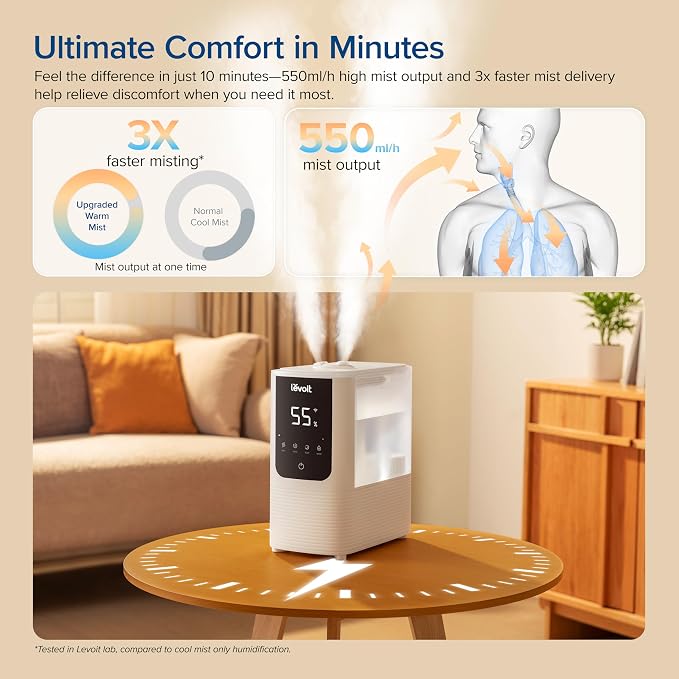 LEVOIT Humidifiers for Bedroom Home, Smart Warm and Cool Mist Air Humidifier - Image 3
