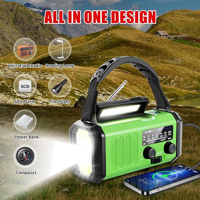 Hand Crank Emergency Radio, 10000mAh Solar Powered NOAA/AM/FM Weather Radio - Image 7