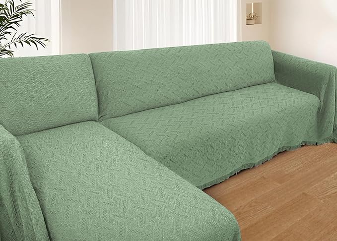HOMERILLA Sectional Couch Covers for Sectional Sofa L Shaped Sofa Cover Blanket 2 Pieces L Shape Furniture Protector for Pets Dogs (Sage, XX-Large)