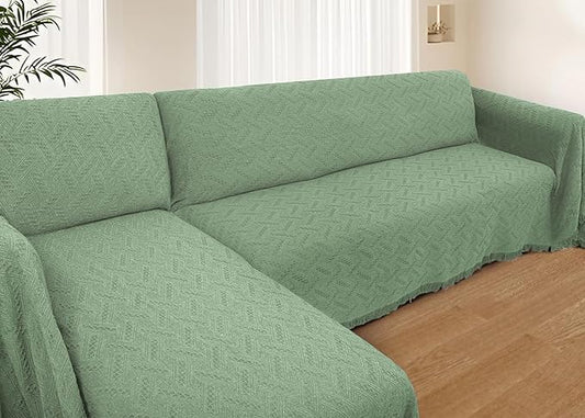 HOMERILLA Sectional Couch Covers for Sectional Sofa L Shaped Sofa Cover Blanket 2 Pieces L Shape Furniture Protector for Pets Dogs (Sage, XX-Large)