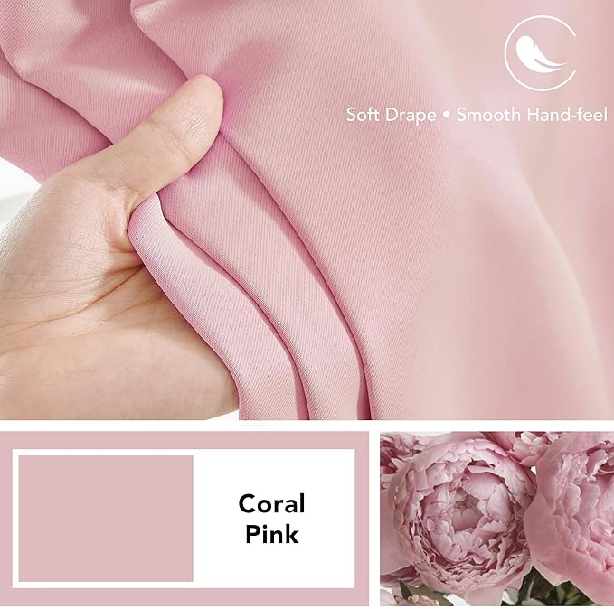 Deconovo Solid Thermal Insulated Blackout Curtains Back Tab and Rod Pocket Curtains Room Darkening Curtains for Bedroom 52Wx63L Inch Coral Pink 2 Panels