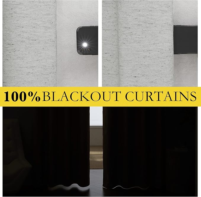 NICETOWN Grey 100% Blackout Curtain Panels, Set of 2, 34" Wide by 48" Long, Thermal Insulated White Thermal Insulated Liner Drapes for Nursery, Noise Reducing and Heat Blocking Drapes for Windows