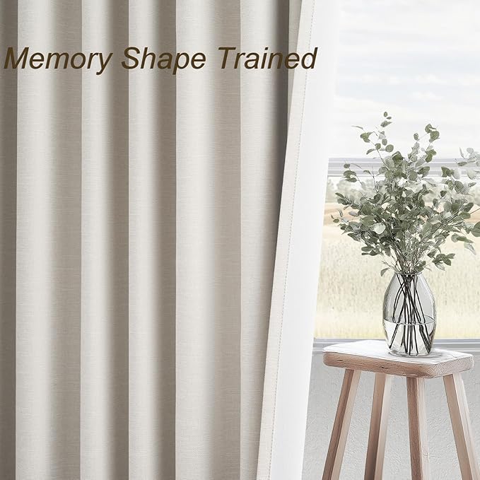 Extra Wide 100 Inch Length Blackout Curtains & Drapes 90 Inches Long 2 Panels Set for Sliding Glass Doors Modern Pleated Linen Blend Heavy Floor to Ceiling Large Window Drapes(100"Wx90"Lx 2 Birch)