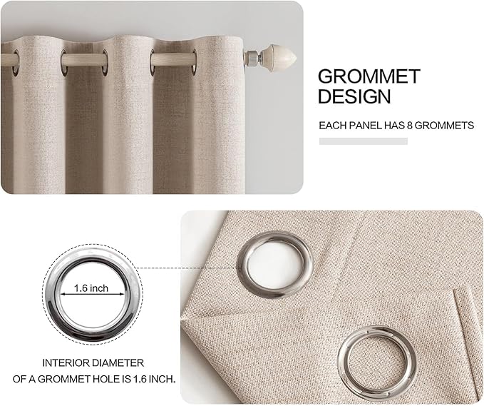 MIULEE 100% Blackout Linen Textured Curtains for Bedroom Solid Thermal Insulated Natural Beige Grommet Room Darkening Curtains & Drapes Luxury Decor for Living Room Nursery 52 x 78 Inch (2 Panels)