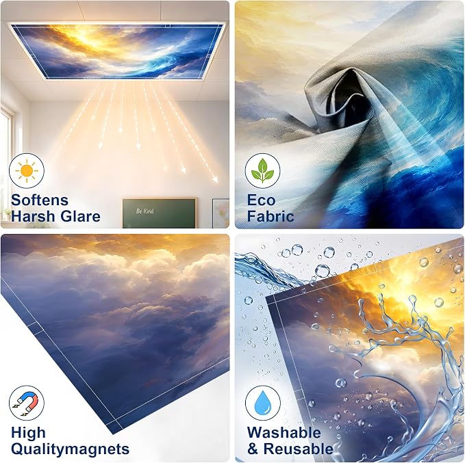 2 Pack Golden Nebula Sky Decorative Ceiling Light Covers, Magnetic 4x2 Ft - Image 3