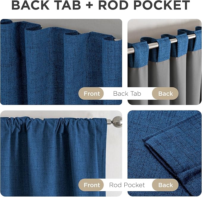Joydeco Blackout Curtains for Bedroom - 100% Light Blocking 2 Panels Navy Blue Drapes 37" W x 90" L, Thermal Insulated Room Darkening Curtains, Linen Textured for Living Room, Rod Pocket & Back Tabs