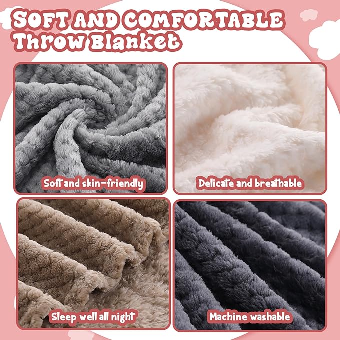 Newwiee 4 Pcs Flanne Fleece Throw Blanket for Bed Couch Large 3D Waffle Textured Soft Blanket Winter Warm Lightweight No Shedding No Pilling Decorative Throw, 50x60 Inch(Neutral Color)