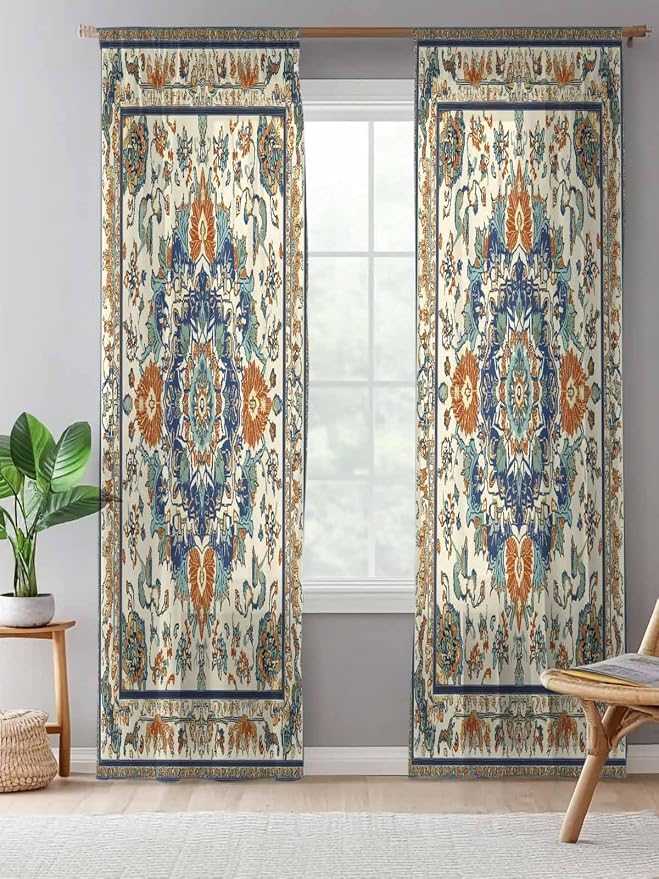 Sheer Curtains 84 Inches Long, Southwest Farmhouse Semi Sheer Curtains Light - Image 5
