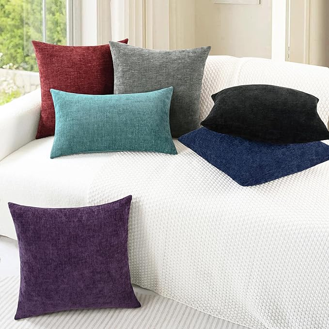 CaliTime Throw Pillow Covers Decorative 20 X 20 Inches Pack of 2 Cozy Chenille Cushion Cases for Couch Sofa Bed Living Room Home Black