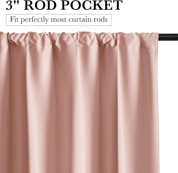 RYB HOME Bedroom Blackout Curtains 72 inches Long, 100% Blackout Thermal Insulated Noise Reducing Curtains for Living Room Nursury, 34 inches Wide by 72 inches Long, Peach Pink