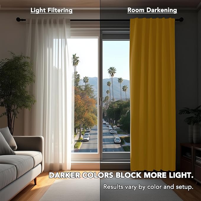 Deconovo Blackout Curtains, Thermal Insulated, W52 x L45 2 Panels, Back Tab, Machine Washable, Room-Darkening Drapes for Bedroom/Living Room Mellow Yellow